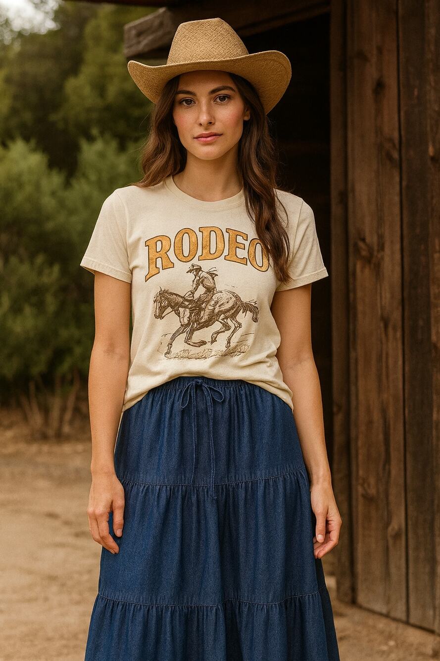 MOON RIVER Denim Tiered Midi Skirt COUNTRY COWGIRL 70s WESTERN ROMANTIC Size XS